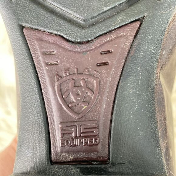 Ariat Brown Leather Stitching Design Block Heel Western Boots Pull On Men’s sz 7 main image 7
